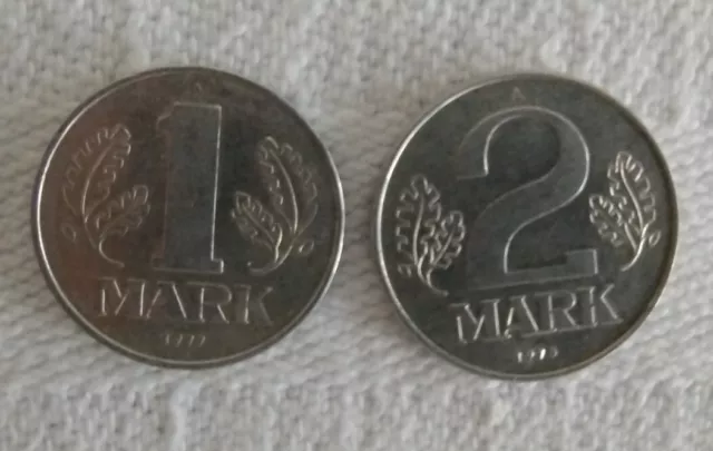 Münzen 2 und 1 DDR Mark