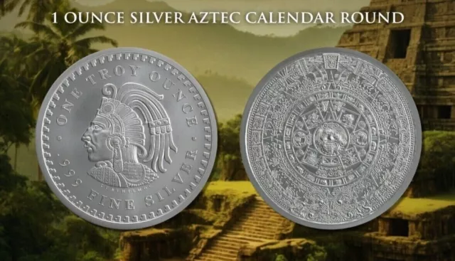 Calendario Azteca 1 oz redondo de plata fina .999 - BU - Golden State como nuevo