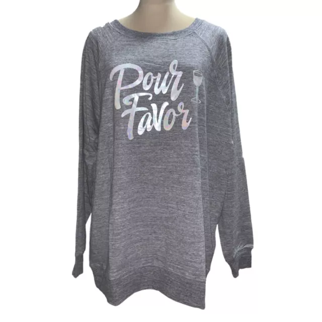 NEW WildFox Statement Sweatshirt Pour Favor Size Large Grey Relaxed Lounge Mom