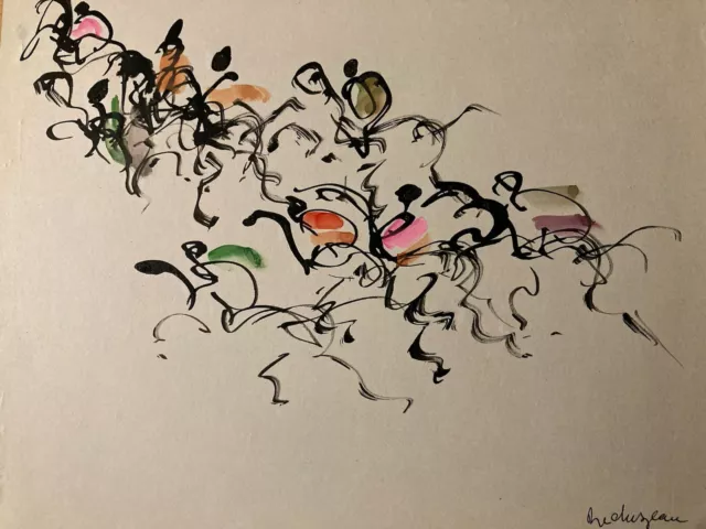 Hermoso Dibujo Tinta Aguada Acuarela Carrera Caballo Ecuestre Jokey Arte 1960