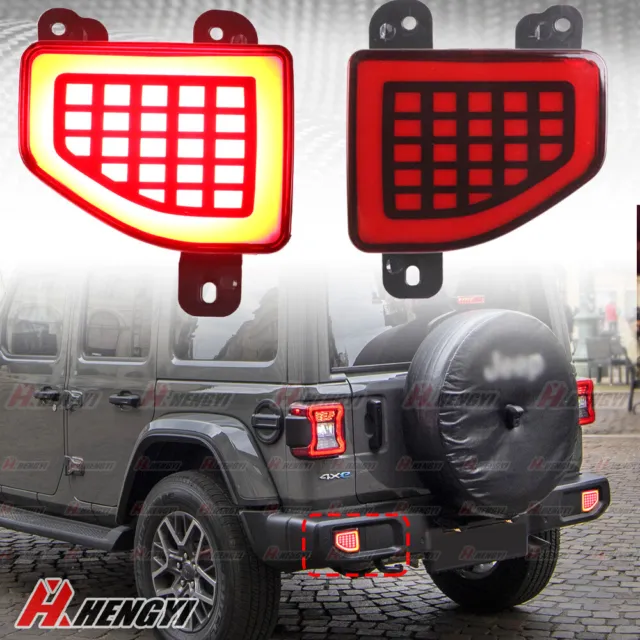 For Jeep Wrangler LED Rear Bumper Reflector Light Kit Brake Turn Signal Driving