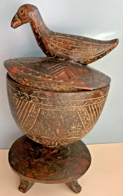 vtg Yoruba ? CUP antique Nigeria African ? art tribal wood lid sculpture statue