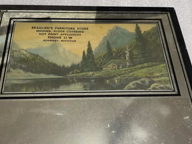 Vtg 1950’s Beaulieu’s Furniture Store Newberry Mich Hot Point Advert. Mirror