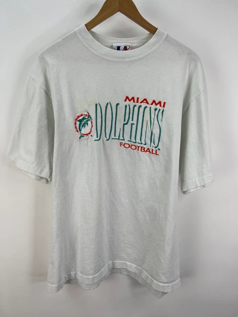 Vintage 90s Miami Dolphins Embroidered Football T Shirt L Single Stitch NFL