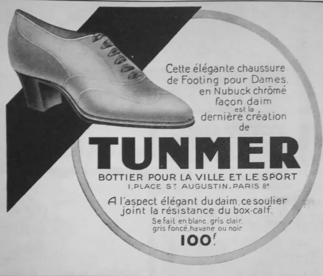 Publicité De Presse 1923 Tunmer Élégante Chaussure De Footing Pour Dames