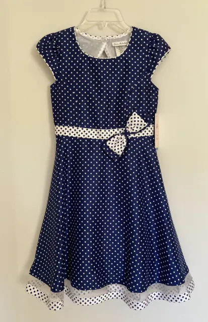 NWT Girls Easter Special Occasion Dress JONA MICHELLE Blue White Polka Dots 10