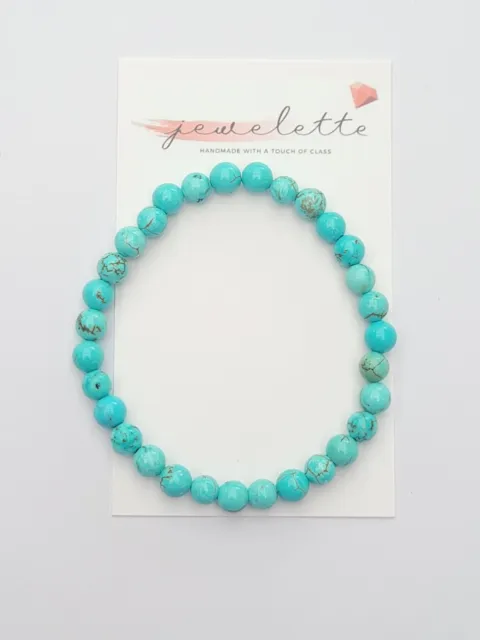 Blue/Green Turquoise Bracelet 6mm stones, Stretchy 18cm, Handmade, Free post