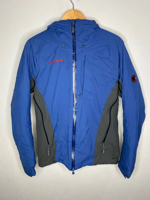 MAMMUT Dry Tech Premium Mens Blue Lined Hooded Full Zip Windbreaker Jacket Sz M