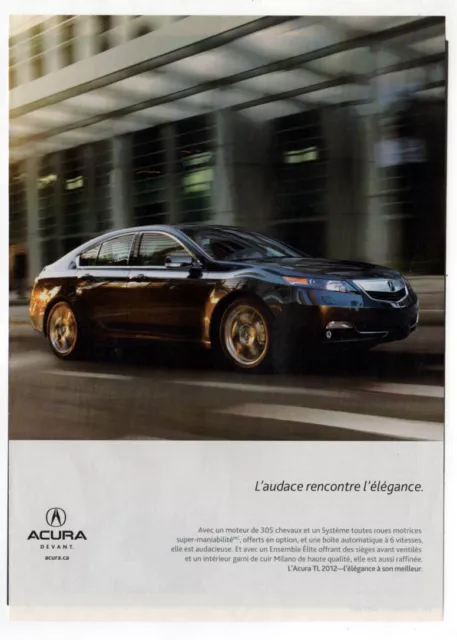 2012 ACURA TL Vintage Original Print AD | Black car 305 HP photo Canada FR