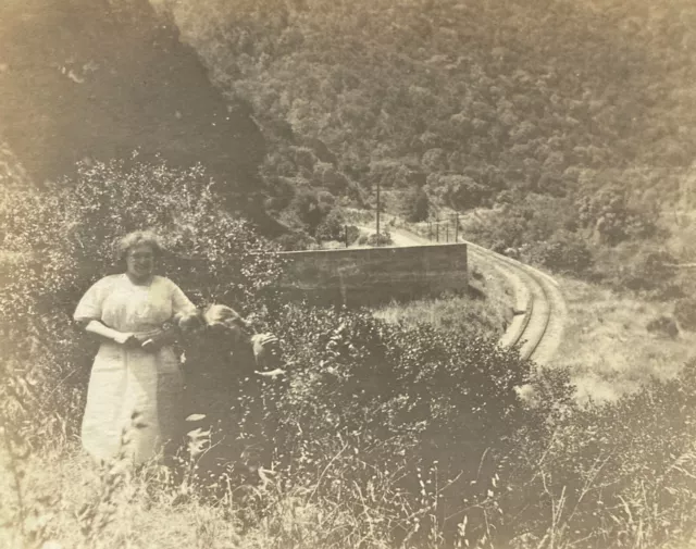 Antique 1920s Photo Woman Family Railroad Tracks Mt Tamalpais Mill Valley