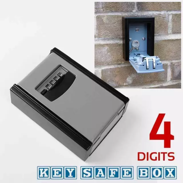 Outdoor 4 Digit Wall Mounted Weather Resistant Key Safe Box Lock Storage