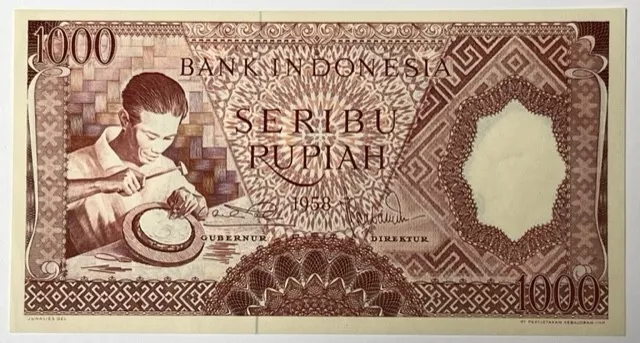 INDONESIA - 1000 Rupiah - 1958 - Pick-61 - Gem Crisp Uncirculated!