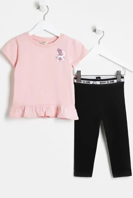BNWT Girls River Island PINK FLORAL T-SHIRT TOP OUTFIT 4-5 Years Set Leggings