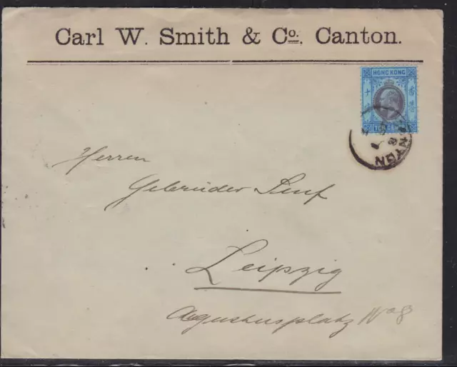 China. Hong Kong. 1907. Letter from Canton to Leipzig