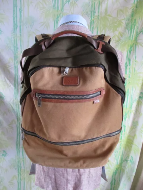 Tumi Alpha Bravo brown tan cotton canvas leather recent backpack 16 in