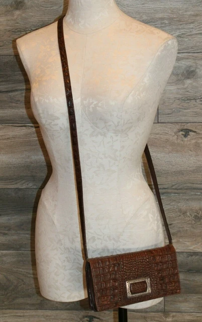 VTG Brighton Crossbody Leather Brown Croc Embossed Organizer Wallet Purse Clutch