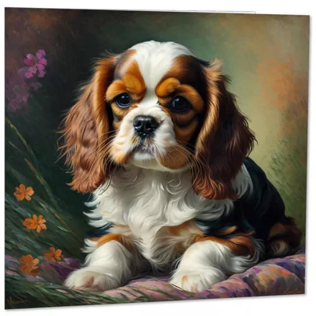 Cavalier King Charles Spaniel Greeting Card - Dog illustration 145mm x 145mm