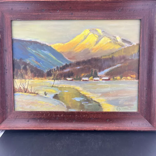 VINTAGE ORIGINAL OIL PAINTING MOUNTAIN LANDSCAPE SIGNED FRAMED SIZE 12x15