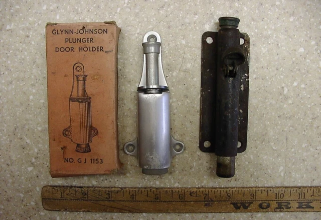 UNUSED Glynn-Johnson 1153  Foot Operated Plunger Door Stop W/Box,& BONUS Stanley