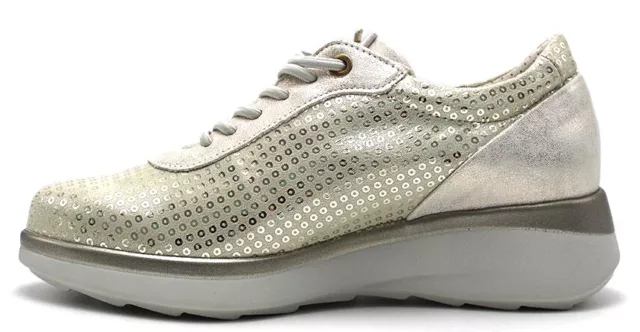 PITILLOS 6092 PLATA PLATIN scarpe donna sneaker zeppa pelle oro platino argento 3