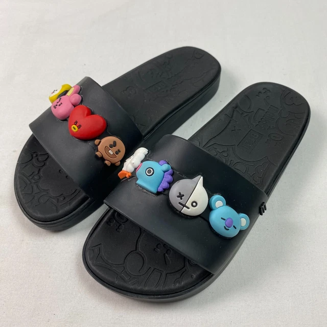 Melissa x  BT 21 beach slides black Kpop slip on flip flops cute kawaii