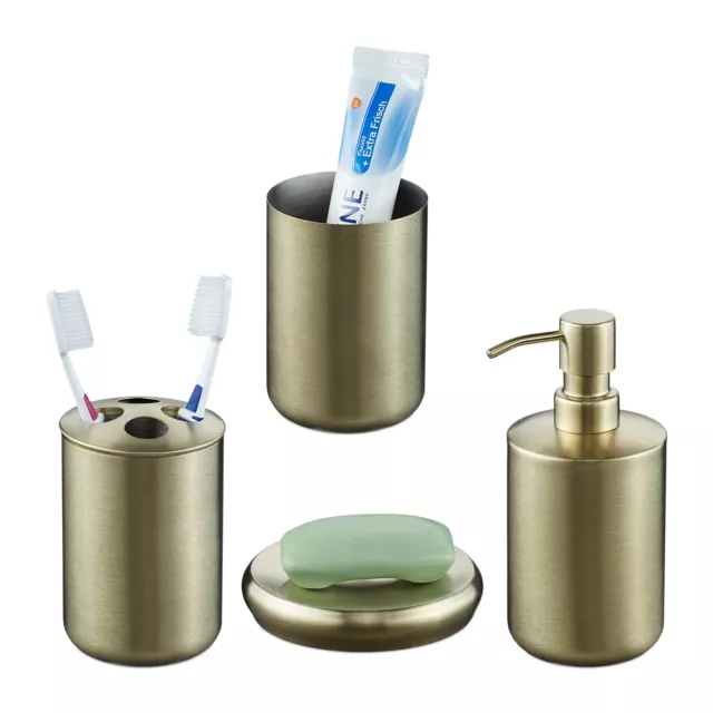 Accesorios de baño dorados Set de baño 4 piezas Utensilios de baño acero inox.