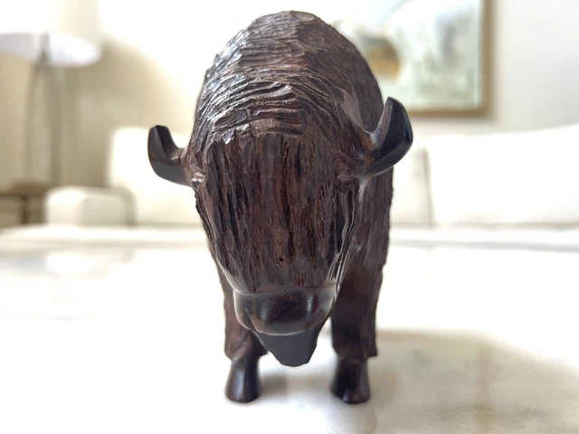 UNIQUE VINTAGE Hand Carved Ironwood Buffalo / Bison Approximately 7" Length 