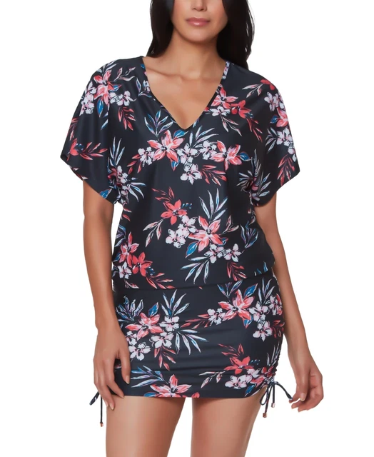 Bar III Womens Tropical Escape Floral-Print Caftan Cover-Up Size L   13387