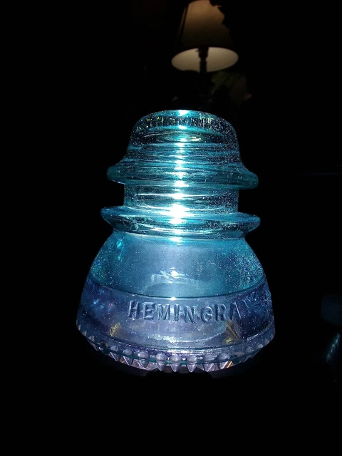 HEMINGRAY No.42 bright agua blue with bubbles Antique Glass Telegraph Insulator