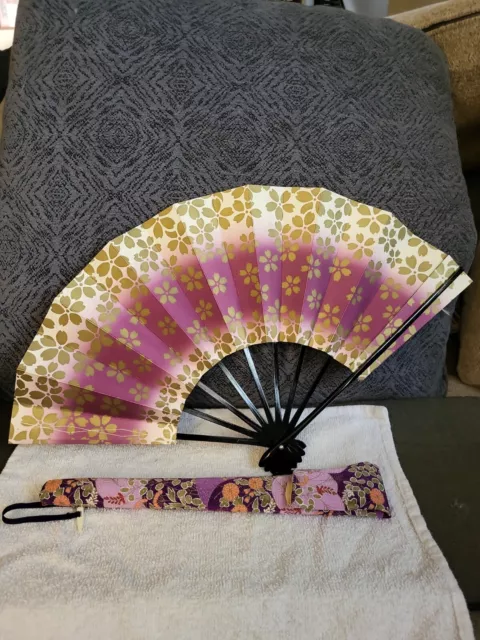 Japanese Folding Fan KYOTO Traditional Sensu Ougi SAKURA Cherry Blossoms w/ case