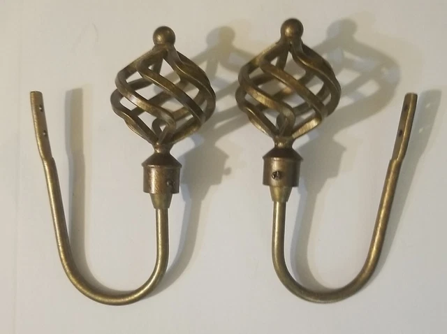 Set of 2 Antiqued Brass Window Decor Hardware Curtain Drapery Holdback Tie Backs
