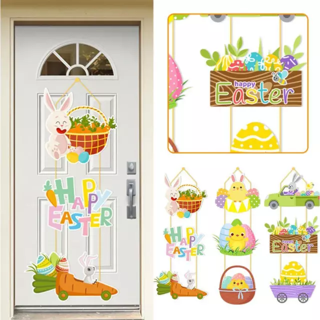 Easter Themed Paper Door Hanger Cartoon Bunny Easter Rabbit Egg Hanging T1C3