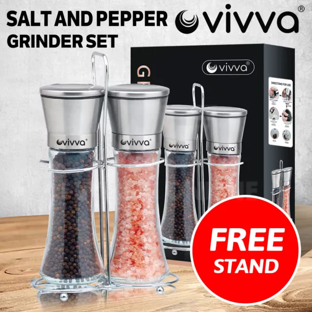 Vivva Salt and Pepper Grinders Stainless Steel Ceramic Mills Kitchen Tool Set