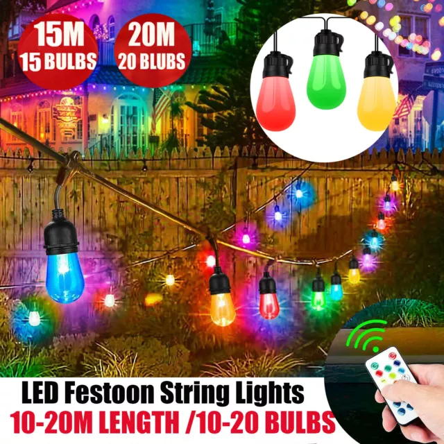 Retro Solar String Light Outdoor Garden LED Festoon Party Globe 10-20 Bulbs Lamp