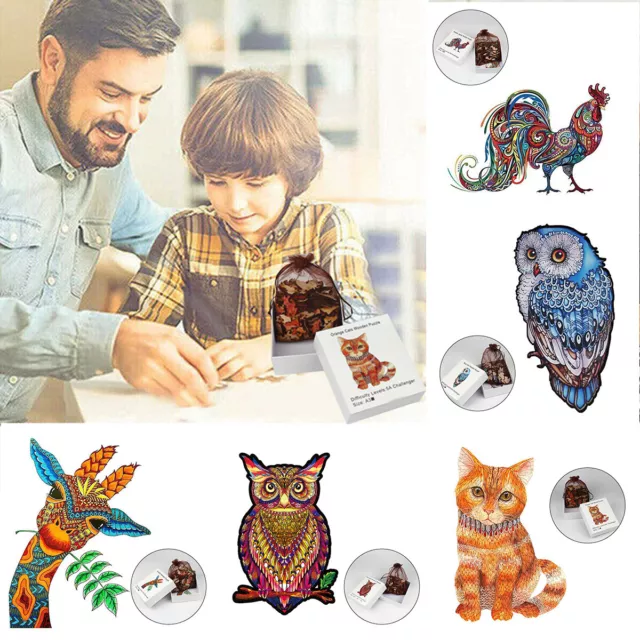 Wooden Jigsaw Puzzles Unique Animal Shape Adult Kids Puzzles Toy Birthday Gift