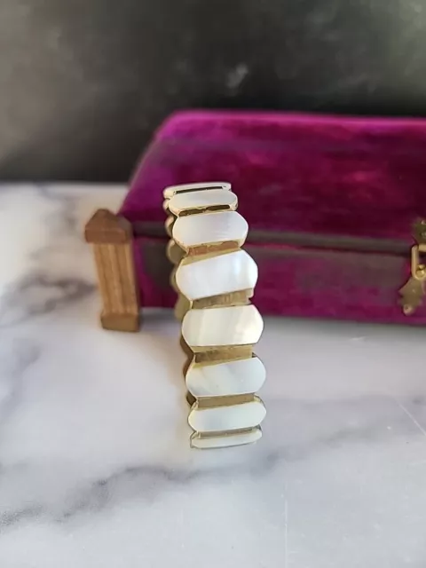 Vintage Mother of Pearl Inlay Brass Bangle Bracelet