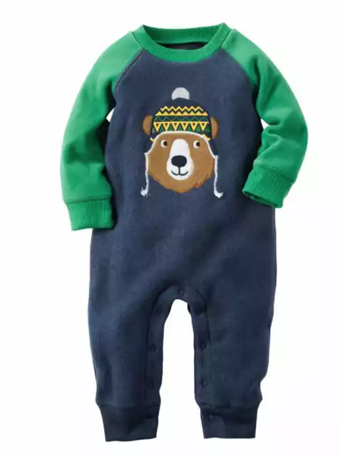 Carters Infant Boys Blue & Green Bear Themed Fleece Jumpsuit Coverall Outfit 3m