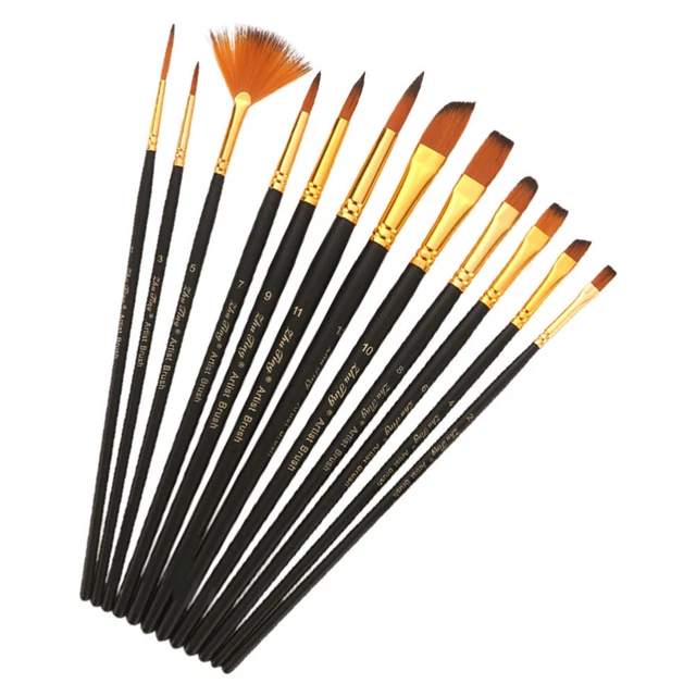 12 pz Spazzola da disegno artistico acquerello nylon manico in legno per capelli
