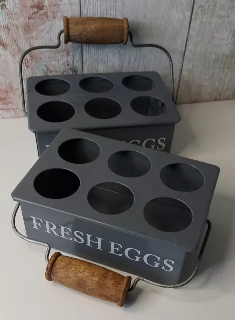 2 × Vintage Metal ½ Dozen Egg Storage Boxes Farmhouse Kitchenalia Usable Quirky