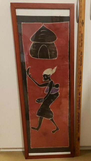 African Women Art On Fabric By anonymous  Artist Handpainted- pre owned