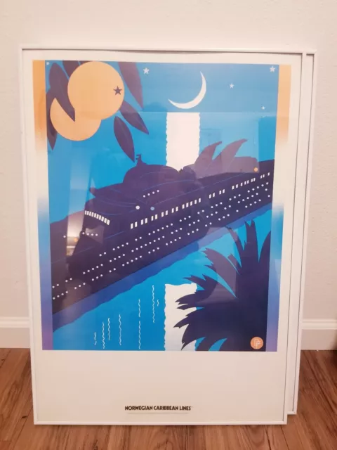 Vintage Original 1980s Norwegian Caribbean Cruise Line Poster Framed