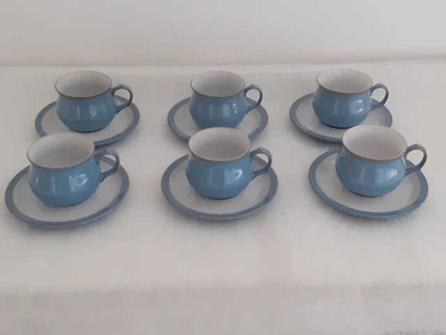 6 x Denby Colonial Blue Tea Cups & Saucers - Used, very good condition