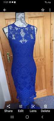 lipsy blue fitted lace dress size 12