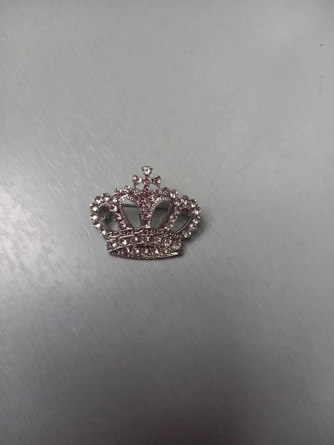 Broche Napier Argentée Couronne Strass Feuille - 4,2 Cm - Neuf Sans Emballage
