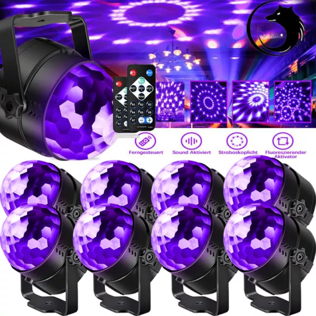 8X UV Discokugel Schwarzlicht LED Bühnenlicht Hochzeit DJ Partylicht Show Remote