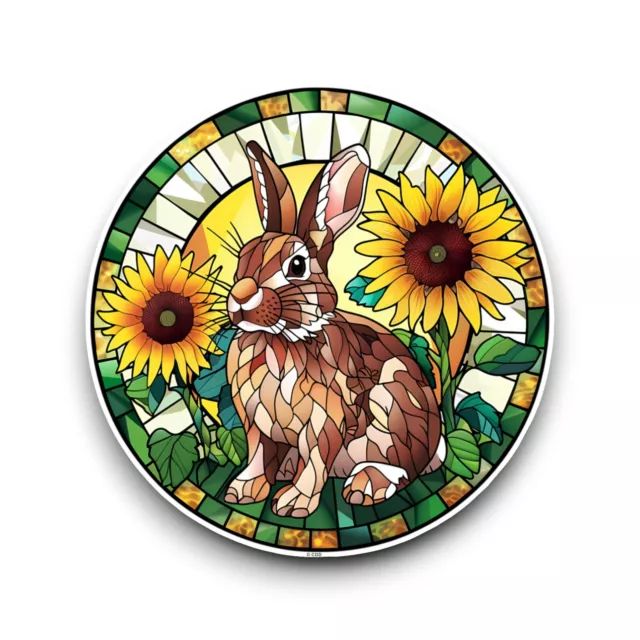 LARGE Rabbit Sunflowers Stained Glass Window Design Opaque Vinyl Sticker Decal