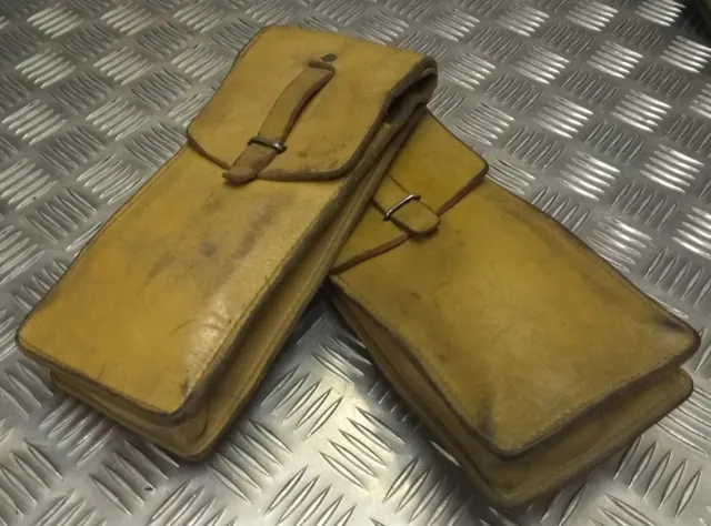 Genuine Vintage Military Issue Leather Ammo / Utility Pouch Light Brown / Tan X2