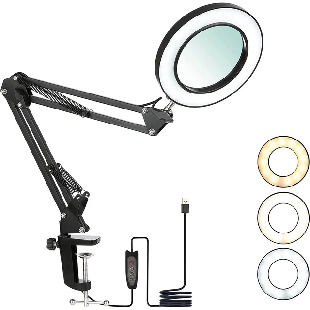 Lampada a lente di ingrandimento LED, lente di ingrandimento con luce, 5 x lampada a lente di ingrandimento lampada da scrivania luce da lavoro