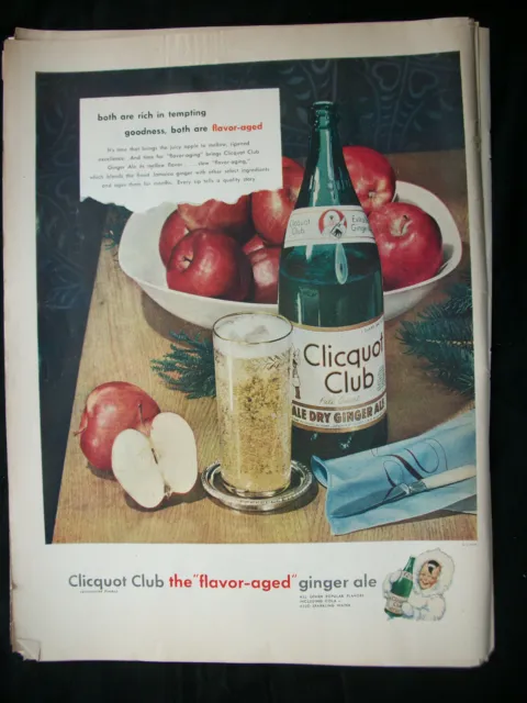 1948 VTG Original Magazine Ad Clicquot Club Soda Apples Flavor-Aged Gingerale
