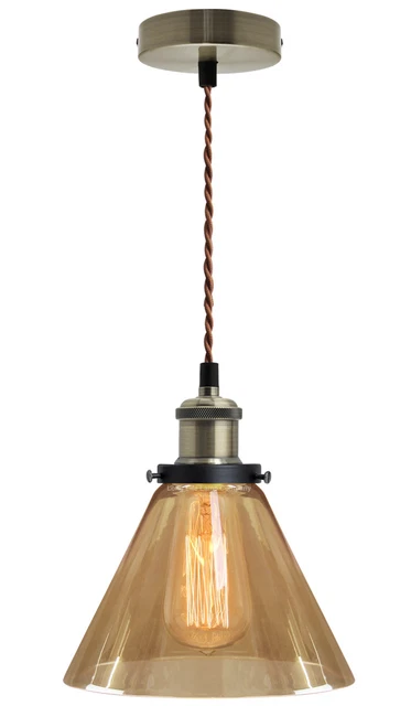 Vintage Smoked Gold Glass Shade Chandelier Pendant Ceiling Pub Diner Light M0082